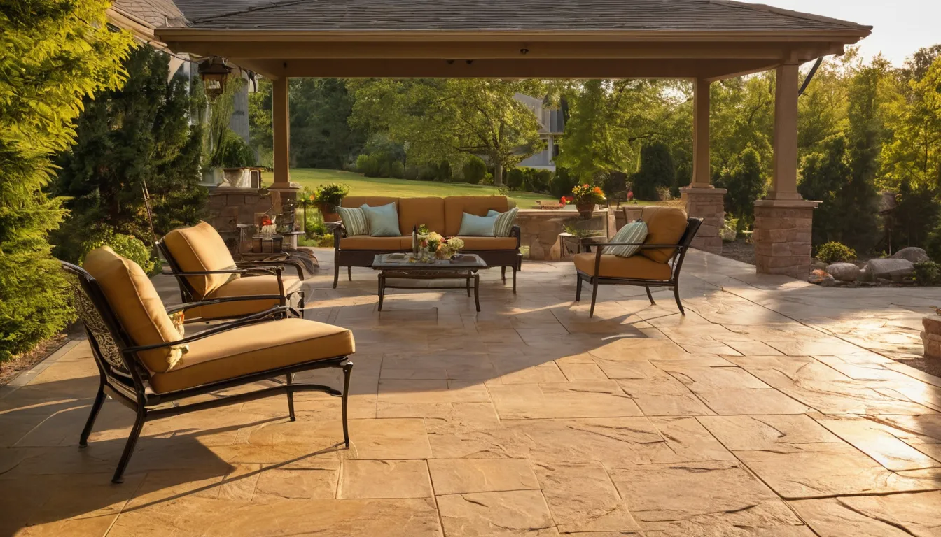 A stamped concrete patio behind a home in the Los Angeles area